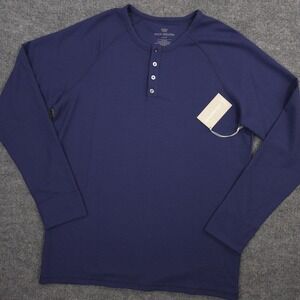 Mack Weldon WARMKNIT Waffle Henley Shirt Mens Large Blue Thermal Long Sleeve NEW